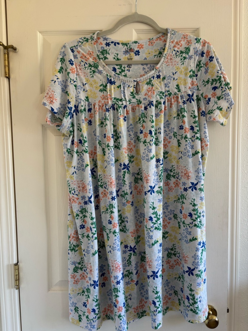 Croft & Barrow White Floral nightgown with Blue, Green, Yellow, Peach Accents